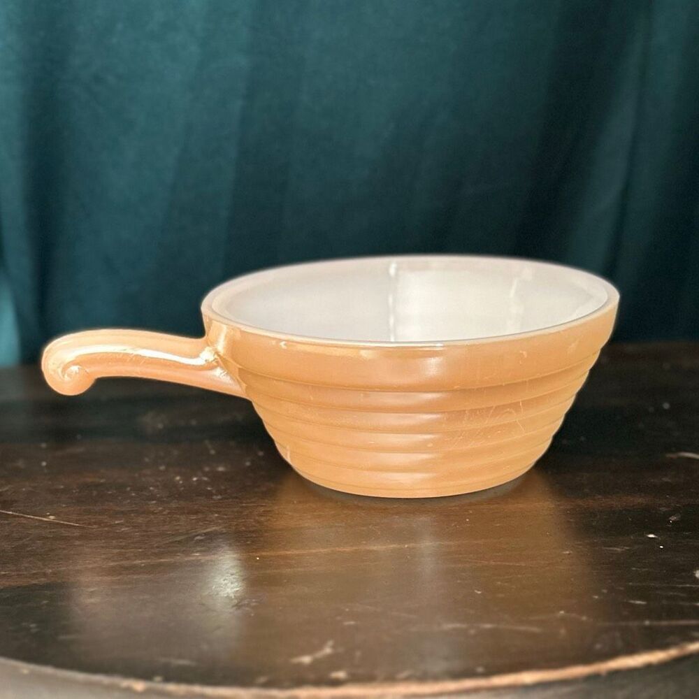 Fire King Peach Luster Beehive Soup Bowl With Handle